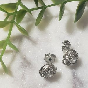 Silver and Clear Rhinestone Stud Earrings